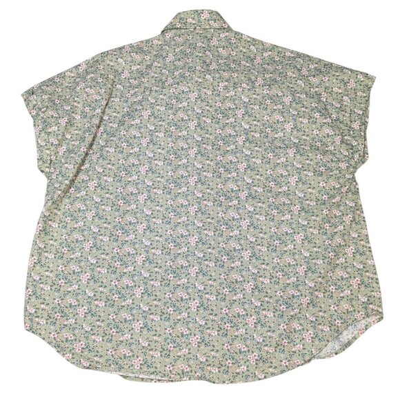 Floral Button-Up Shirt XXL Green & Pink Short Sleeve 100% Cotton - Picture 6 of 9
